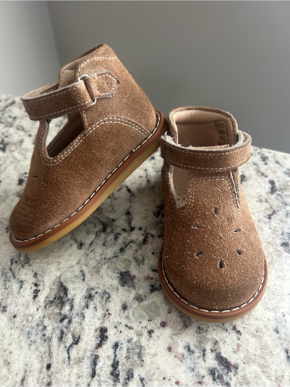 Elephantito Brown Suede T-Strap Baby Walker Shoes
